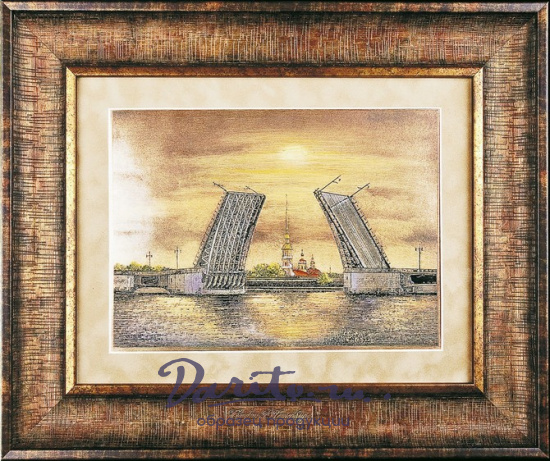 Гравюра на металле «Дворцовый мост и Петропавловская крепость»